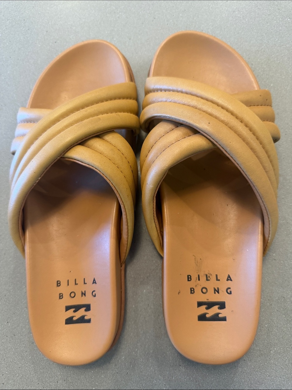 Billabong Women's Tan/Camel Padded Cross-Strap Slide Sandals
